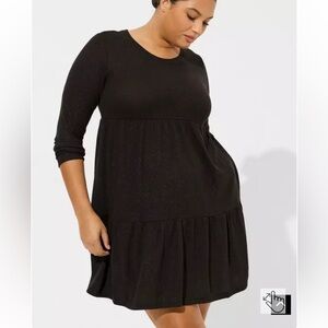 Torrid Super Soft Plush Long Sleeve Ruffle Lounge Dress Black, size 1X NWT